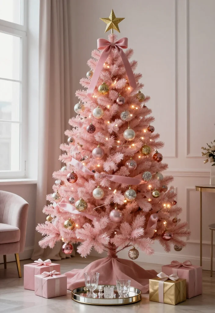 17 Delightful Pink Christmas Tree Decorating Ideas That’ll Make Your Holidays Feel Absolutely Magical - 16. Style a Petite Pink Tree in a Luxe Corner 1
