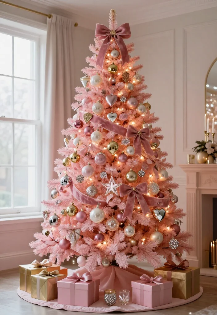 17 Delightful Pink Christmas Tree Decorating Ideas That’ll Make Your Holidays Feel Absolutely Magical - 2. Layer Pink and Gold Ornaments for Classic Glamour 1