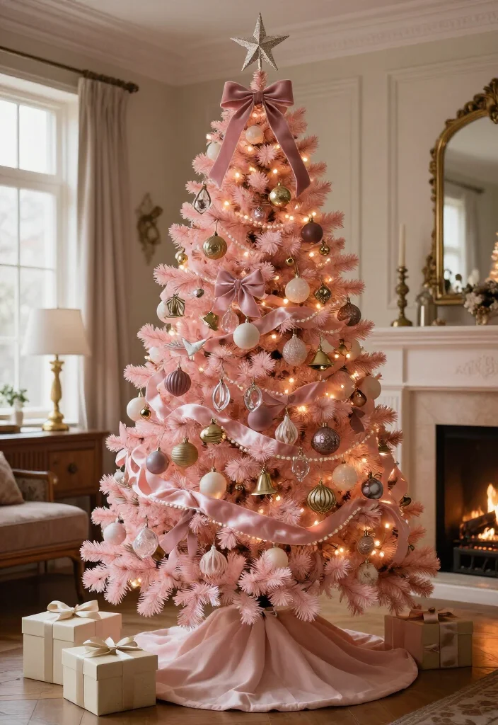 17 Delightful Pink Christmas Tree Decorating Ideas That’ll Make Your Holidays Feel Absolutely Magical - 7. Give It a Vintage Dusty-Rose Mood 1