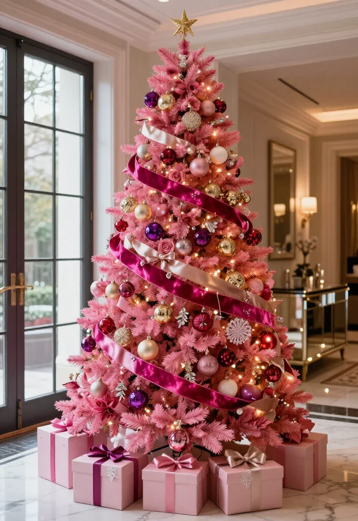 17 Delightful Pink Christmas Tree Decorating Ideas That’ll Make Your Holidays Feel Absolutely Magical - 8. Turn Up the Drama with Fuchsia and Jewel Tones 1