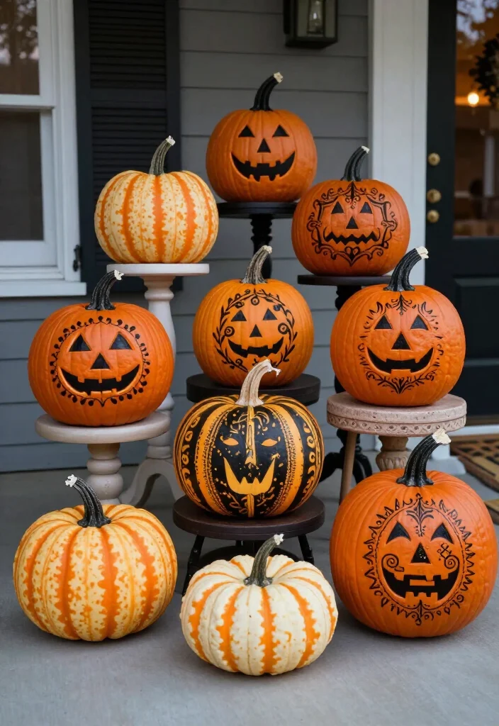 17 Elegant Halloween Front Porch Decor Ideas Your Neighbors Will Envy! - 10. Artistic Pumpkin Painting 1