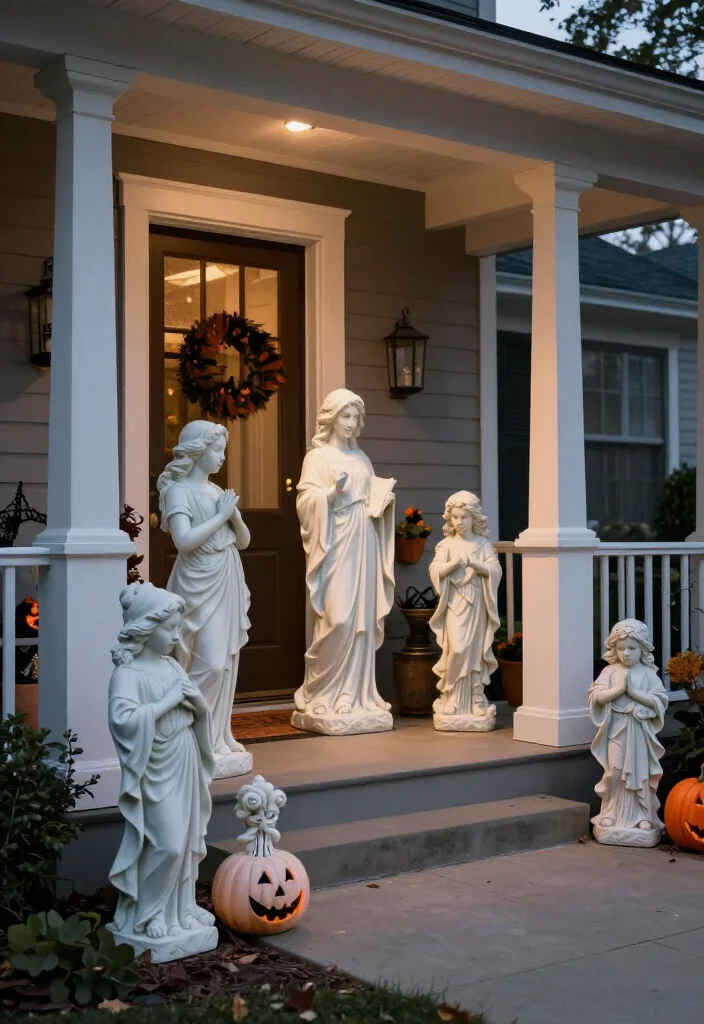 17 Elegant Halloween Front Porch Decor Ideas Your Neighbors Will Envy! - 13. Ghostly Statuary 1