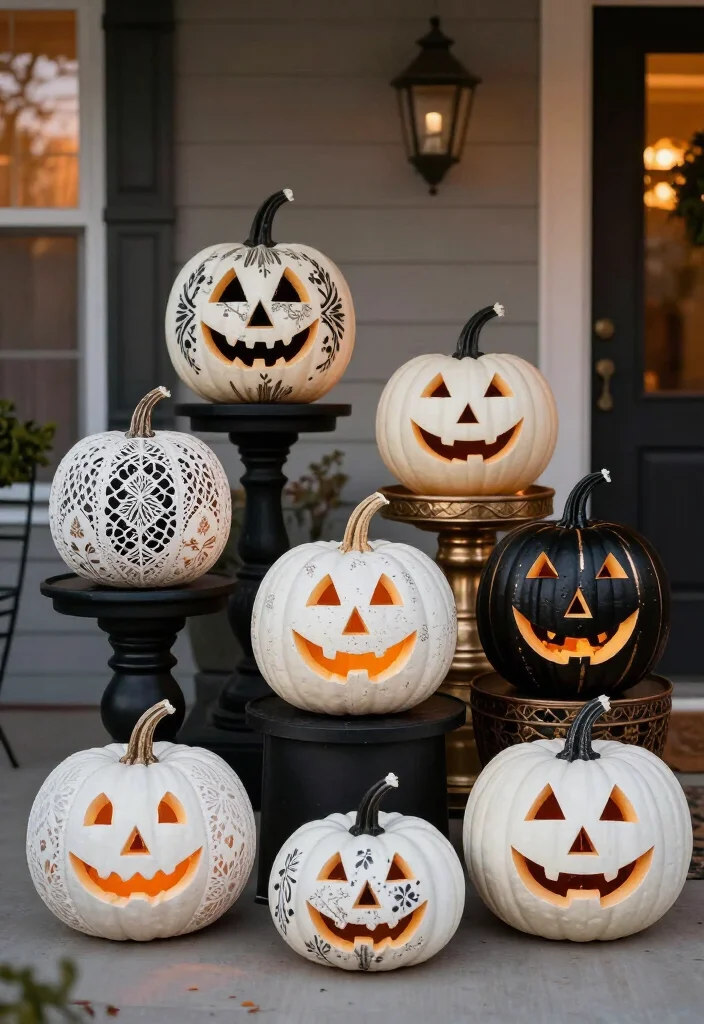17 Elegant Halloween Front Porch Decor Ideas Your Neighbors Will Envy! - 3. Chic Pumpkin Displays 1