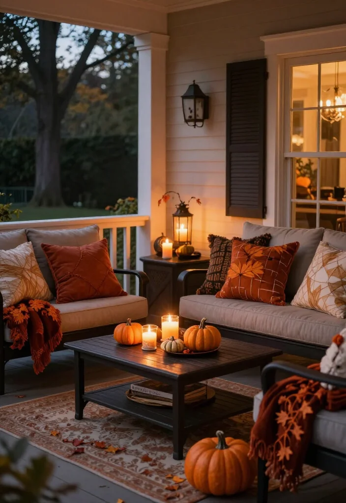 17 Elegant Halloween Front Porch Decor Ideas Your Neighbors Will Envy! - 5. Cozy Seating with Seasonal Throws 1
