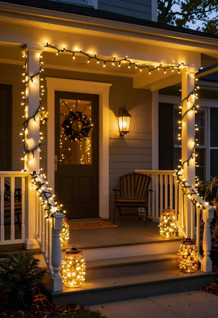 17 Elegant Halloween Front Porch Decor Ideas Your Neighbors Will Envy! - 6. Twinkling Fairy Lights 1