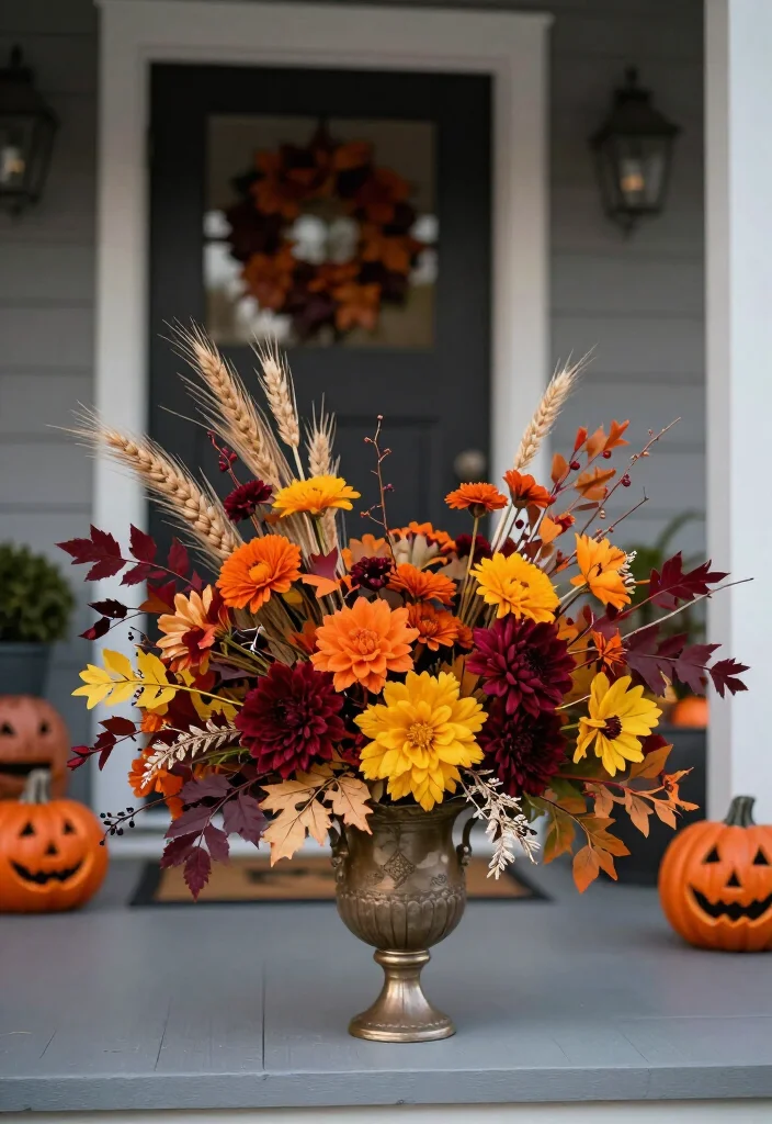 17 Elegant Halloween Front Porch Decor Ideas Your Neighbors Will Envy! - 7. Seasonal Floral Arrangements 1