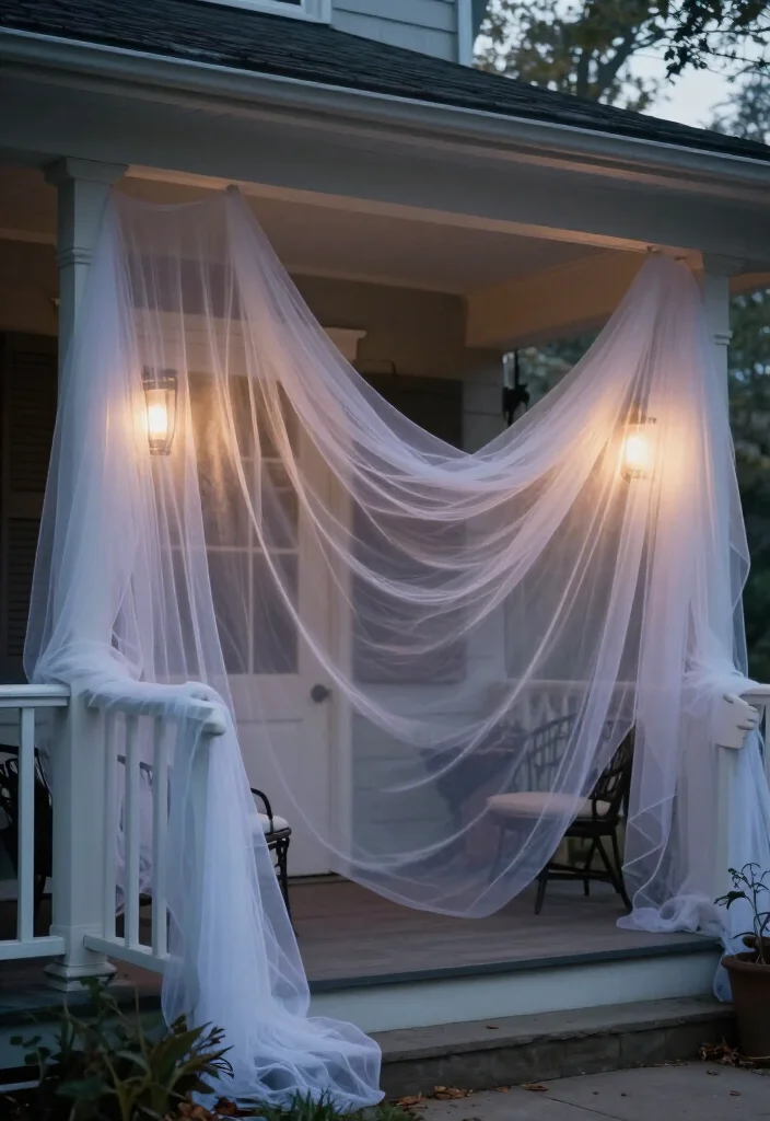 17 Elegant Halloween Front Porch Decor Ideas Your Neighbors Will Envy! - 8. Ghostly Gossamer 1
