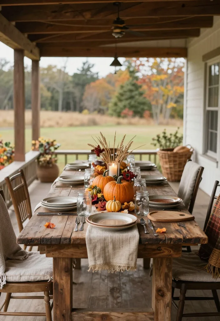 17 Farmhouse Thanksgiving Decor Ideas with Rustic Charm That'll Make Your Table the Talk of the Feast! 43 17 Farmhouse Thanksgiving Decor Ideas with Rustic Charm That'll Make Your Table the Talk of the Feast! - 10. Move the Feast to a Covered Farmhouse Porch 1