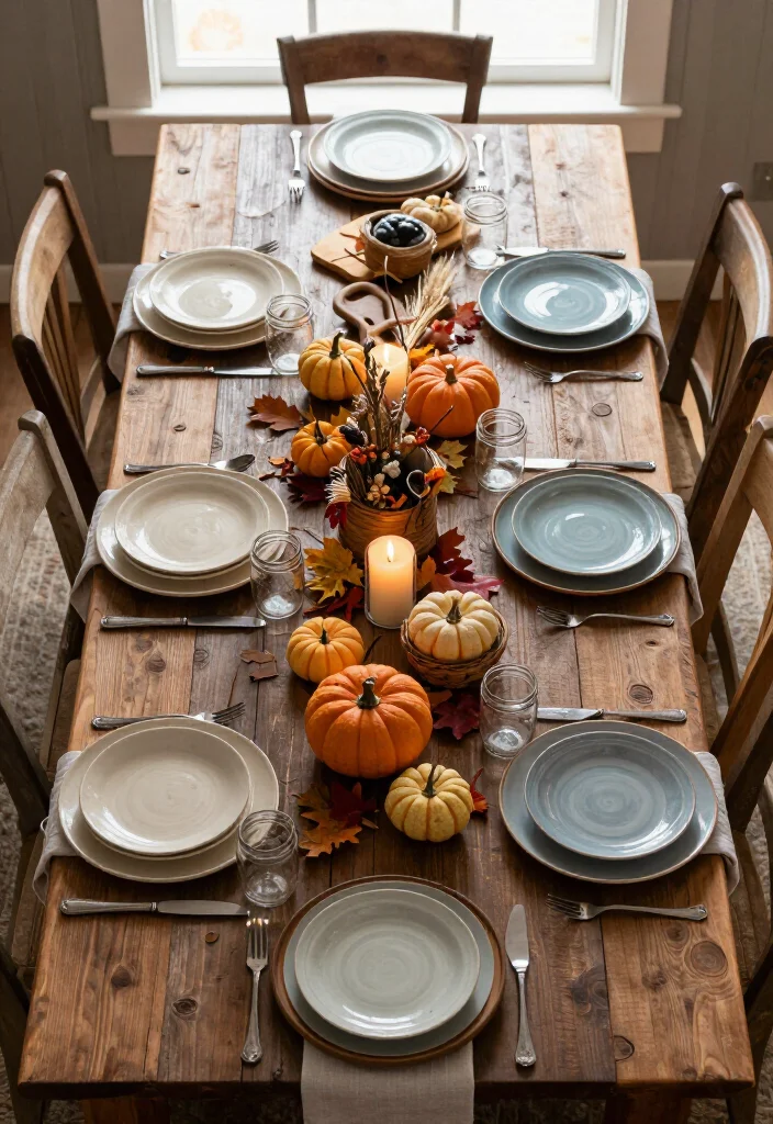 17 Farmhouse Thanksgiving Decor Ideas with Rustic Charm That'll Make Your Table the Talk of the Feast! 3 17 Farmhouse Thanksgiving Decor Ideas with Rustic Charm That'll Make Your Table the Talk of the Feast! - 2. Layer Mismatched Stoneware for Collected Farmhouse Style 1