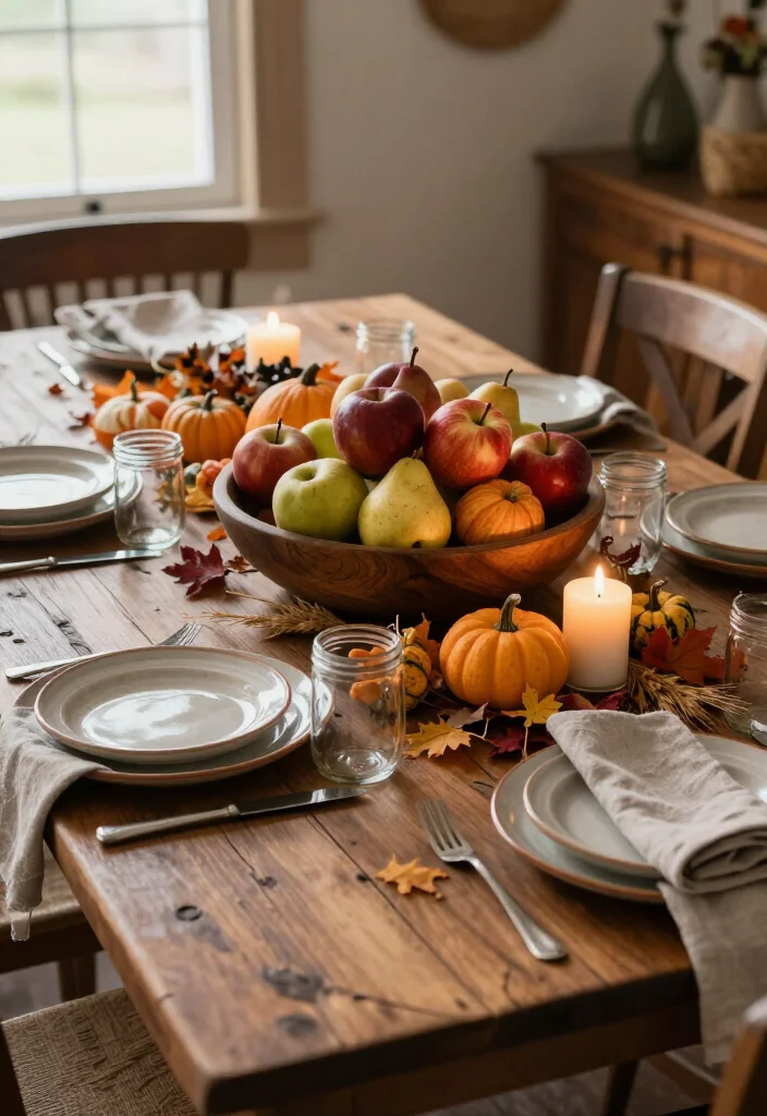 17 Farmhouse Thanksgiving Decor Ideas with Rustic Charm That'll Make Your Table the Talk of the Feast! 26 17 Farmhouse Thanksgiving Decor Ideas with Rustic Charm That'll Make Your Table the Talk of the Feast! - 5. Use Apples and Pears for a Fresh Harvest Centerpiece 1