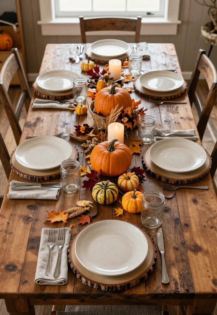 17 Farmhouse Thanksgiving Decor Ideas with Rustic Charm That'll Make Your Table the Talk of the Feast! 27 17 Farmhouse Thanksgiving Decor Ideas with Rustic Charm That'll Make Your Table the Talk of the Feast! - 6. Swap Traditional Chargers for Natural Wood Slices 1