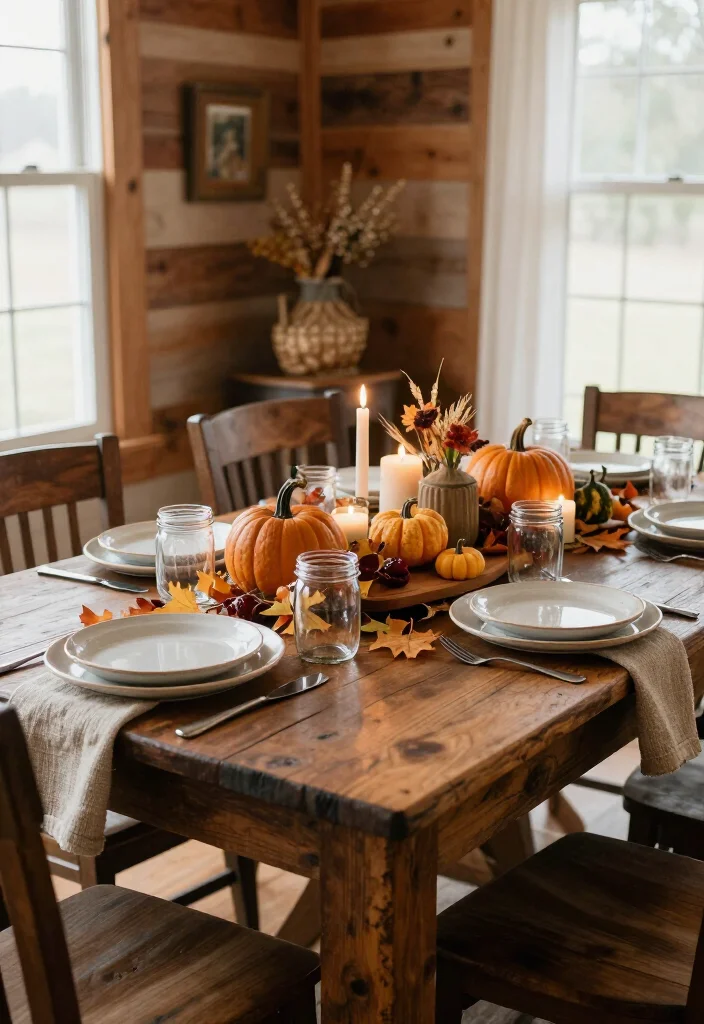 17 Farmhouse Thanksgiving Decor Ideas with Rustic Charm That'll Make Your Table the Talk of the Feast! 72 17 Farmhouse Thanksgiving Decor Ideas with Rustic Charm That'll Make Your Table the Talk of the Feast! - A Warm, Rustic Table for a Memorable Thanksgiving 1
