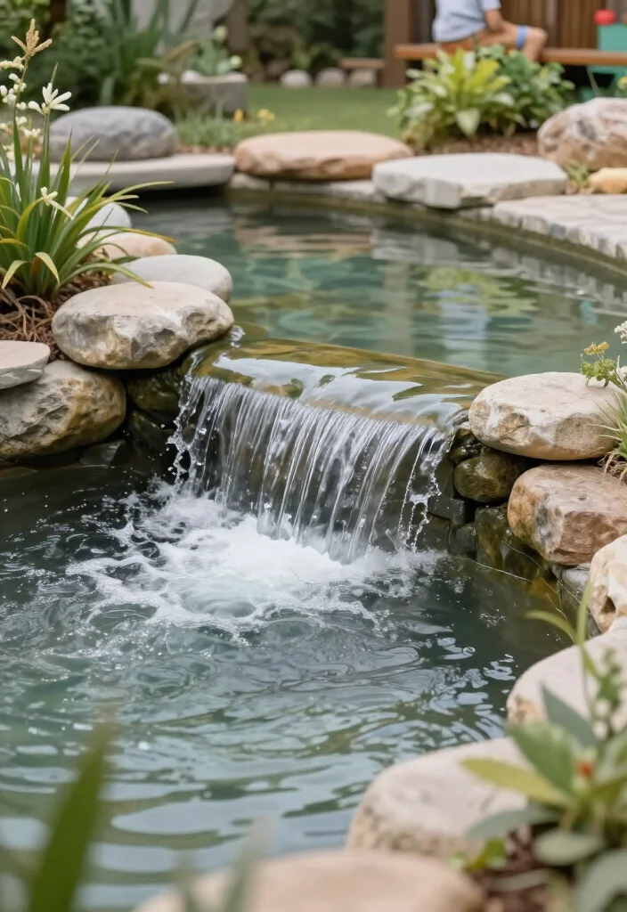 17 Gorgeous Small Ponds with Waterfalls That Will Transform Your Backyard into a Dreamy Oasis! - 10. Charming Family Pond with Low Waterfall 1