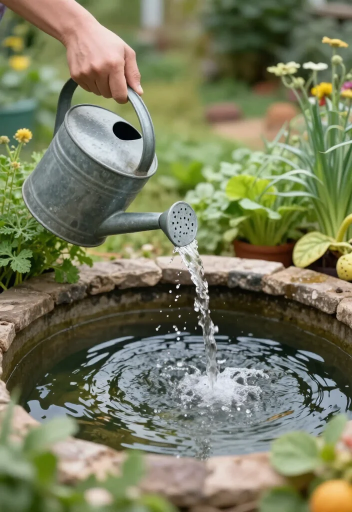 17 Gorgeous Small Ponds with Waterfalls That Will Transform Your Backyard into a Dreamy Oasis! - 15. Rustic Farm Pond with Watering Can Feature 1