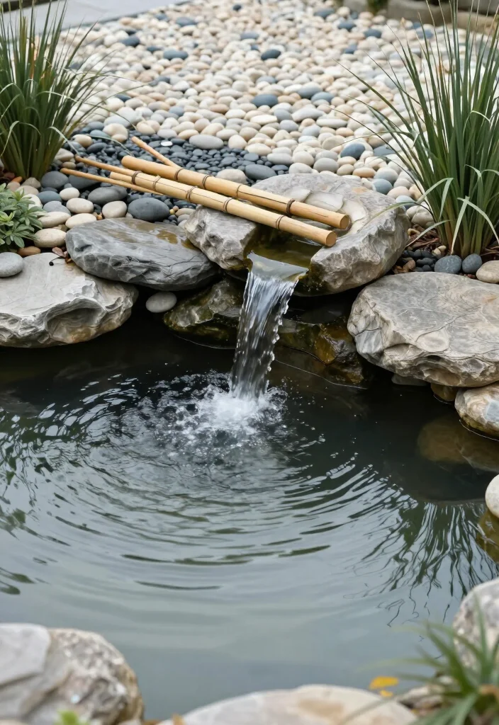17 Gorgeous Small Ponds with Waterfalls That Will Transform Your Backyard into a Dreamy Oasis! - 2. Contemporary Zen Pond with Bamboo Waterfall 1