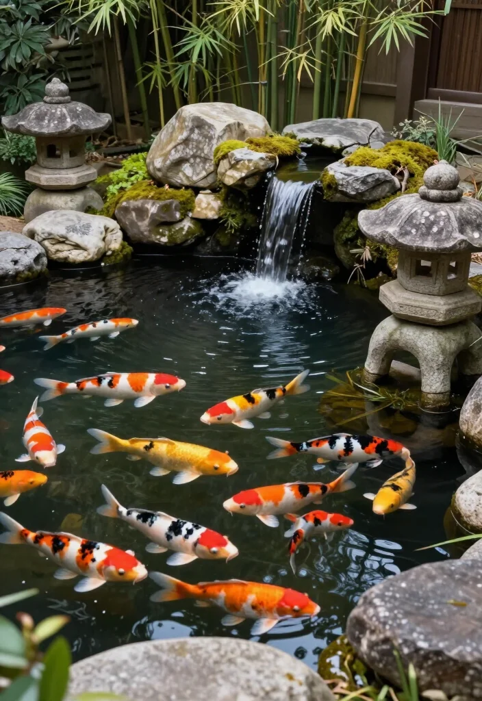 17 Gorgeous Small Ponds with Waterfalls That Will Transform Your Backyard into a Dreamy Oasis! - 5. Elegant Japanese Koi Pond with Stone Lanterns 1