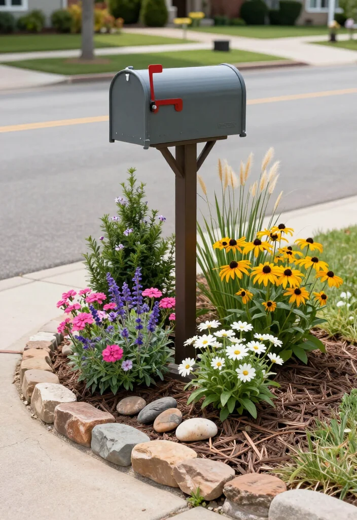 17+ Mailbox Landscaping Ideas That'll Make Your Curb Appeal Impossible to Ignore (#9 Is Seriously Stunning!) - 1. A Cheerful Cottage Flower Border 1