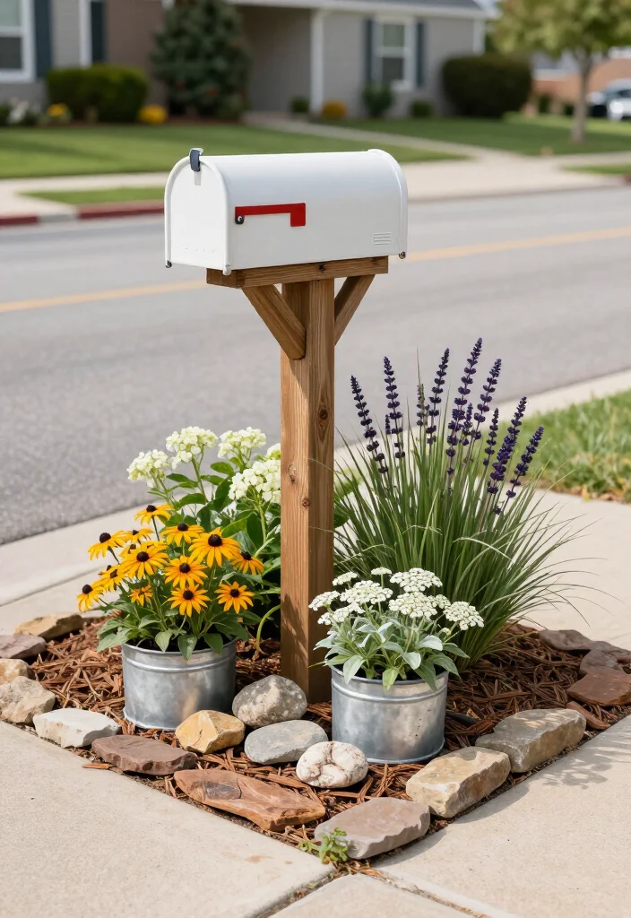 17+ Mailbox Landscaping Ideas That'll Make Your Curb Appeal Impossible to Ignore (#9 Is Seriously Stunning!) - 12. Rustic Farmhouse Details with Natural Texture 1