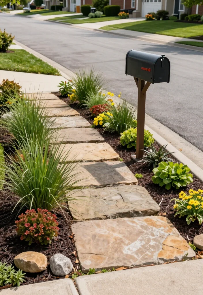 17+ Mailbox Landscaping Ideas That'll Make Your Curb Appeal Impossible to Ignore (#9 Is Seriously Stunning!) - 14. A Short Walkway That Makes the Mailbox Feel Placed 1