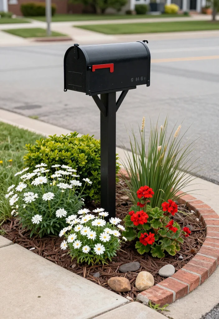 17+ Mailbox Landscaping Ideas That'll Make Your Curb Appeal Impossible to Ignore (#9 Is Seriously Stunning!) - 16. Classic Red, Green, and White Planting 1