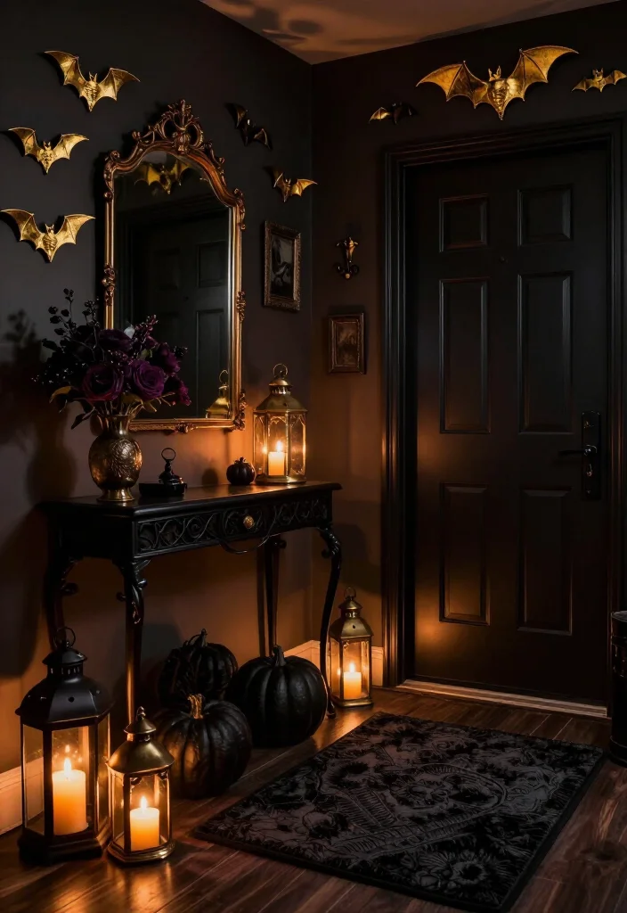 17 Moody Halloween Entryway Ideas That Turn Your Foyer Into a Gold Bat Fantasy - 5. Line the Foyer With Warm Lantern Light 1