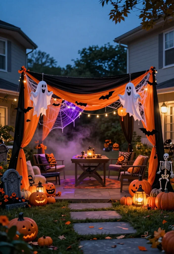 17 Spooktacular Halloween Canopy Decor Ideas That’ll Transform Your Backyard Into a Haunted Hideaway! - 12. Make a Friendly Pumpkin Patch Canopy for Families 1