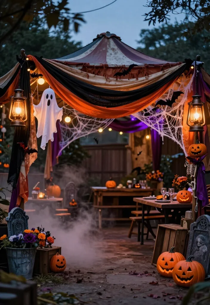 17 Spooktacular Halloween Canopy Decor Ideas That’ll Transform Your Backyard Into a Haunted Hideaway! - 13. Give the Canopy a Vintage Halloween Carnival Mood 1