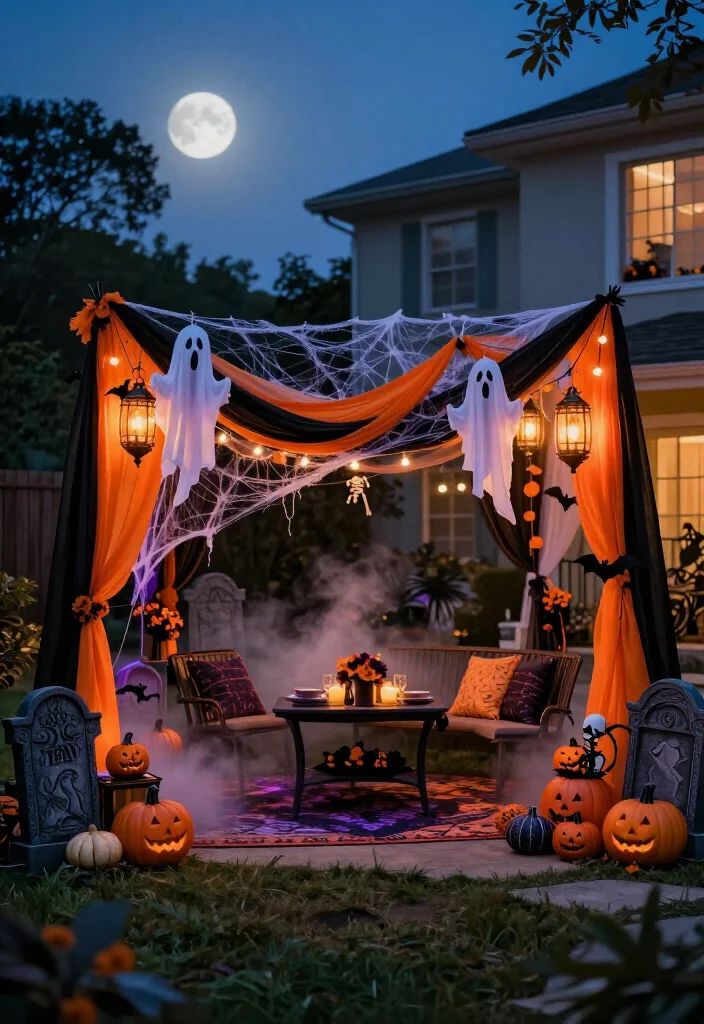 17 Spooktacular Halloween Canopy Decor Ideas That’ll Transform Your Backyard Into a Haunted Hideaway! - 14. Create a Day-to-Night Canopy With Layered Textures 1