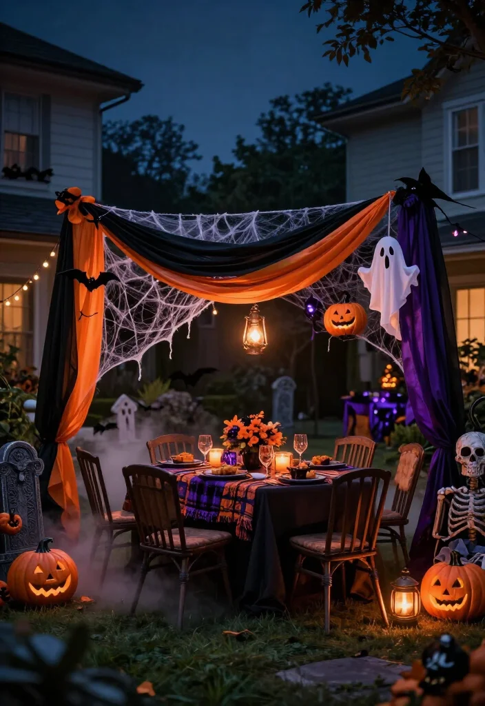 17 Spooktacular Halloween Canopy Decor Ideas That’ll Transform Your Backyard Into a Haunted Hideaway! - 16. Style a Witch’s Supper With a Moody Dining Palette 1