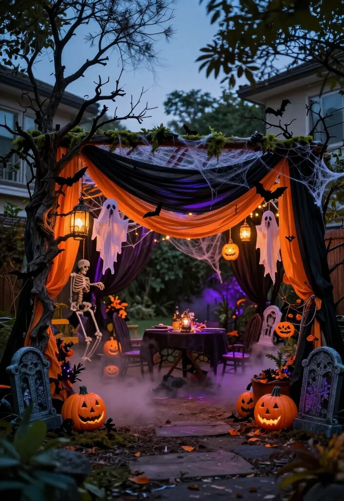 17 Spooktacular Halloween Canopy Decor Ideas That’ll Transform Your Backyard Into a Haunted Hideaway! - 2. Build a Haunted Woodland Canopy With Twisted Branches 1