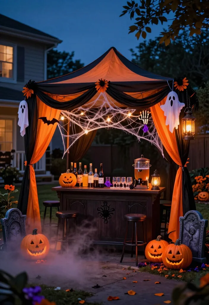 17 Spooktacular Halloween Canopy Decor Ideas That’ll Transform Your Backyard Into a Haunted Hideaway! - 6. Create a Gothic Apothecary Drink Station 1