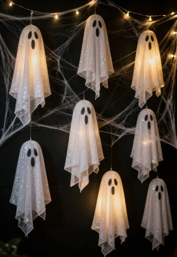 17 Spooktacular Halloween Wall Decor Ideas That Will Leave Your Guests Screaming for More! - 1. Glittery Ghosts 1