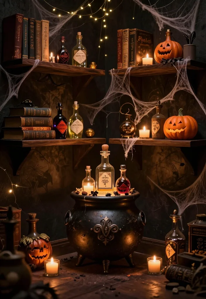 17 Spooktacular Halloween Wall Decor Ideas That Will Leave Your Guests Screaming for More! - 13. Cauldron Corner 1