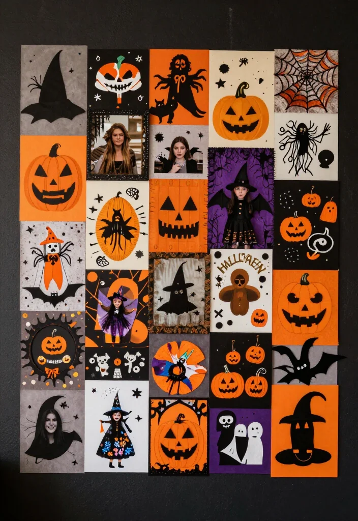 17 Spooktacular Halloween Wall Decor Ideas That Will Leave Your Guests Screaming for More! - 14. DIY Halloween Wall Collage 1