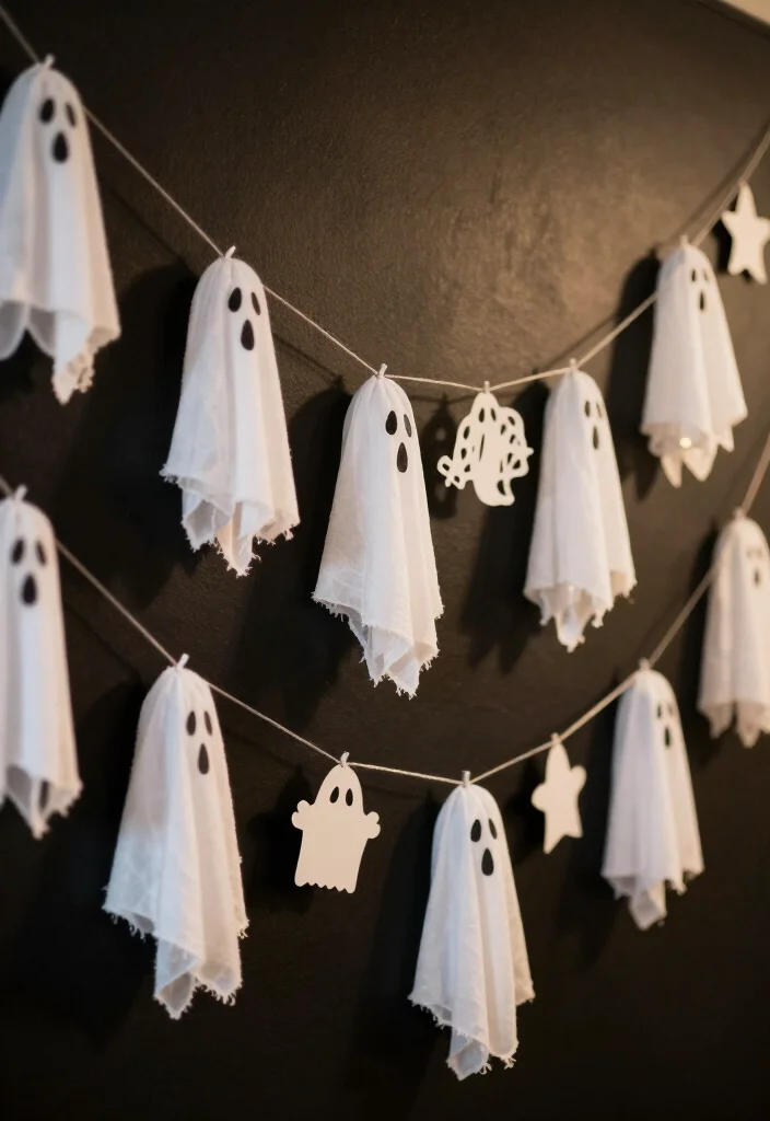 17 Spooktacular Halloween Wall Decor Ideas That Will Leave Your Guests Screaming for More! - 17. Ghostly Garlands 1