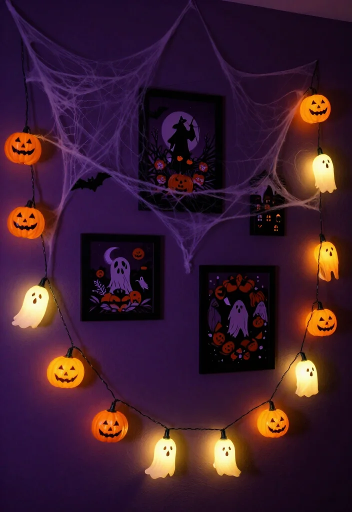 17 Spooktacular Halloween Wall Decor Ideas That Will Leave Your Guests Screaming for More! - 6. Spooky String Lights 1