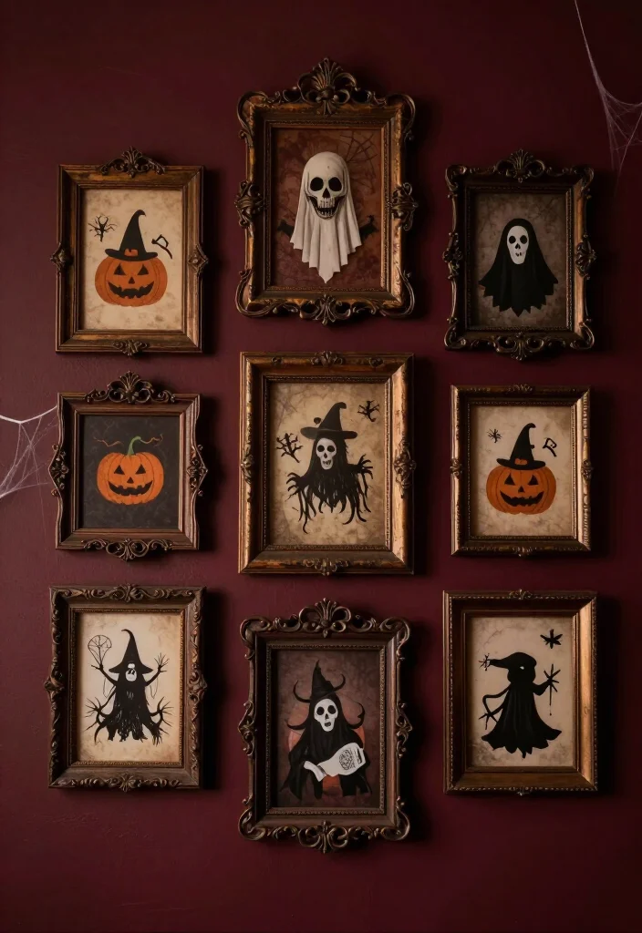 17 Spooktacular Halloween Wall Decor Ideas That Will Leave Your Guests Screaming for More! - 9. Vintage-Looking Frames 1