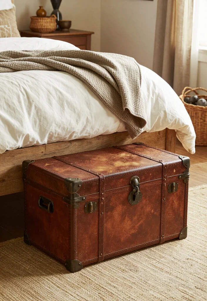 17 Stylish Farmhouse Bedroom Storage Solutions to Maximize Your Space (Check Out #5!) 5 17 Stylish Farmhouse Bedroom Storage Solutions to Maximize Your Space (Check Out #5!) - 4. Vintage Storage Trunks 1