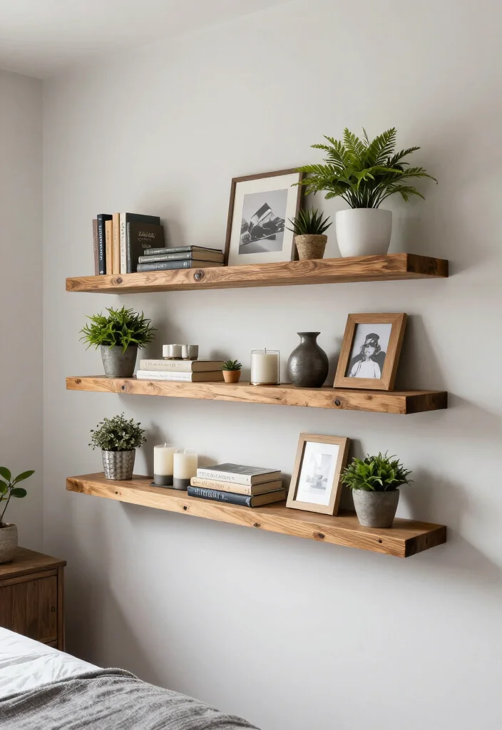 17 Stylish Farmhouse Bedroom Storage Solutions to Maximize Your Space (Check Out #5!) 28 17 Stylish Farmhouse Bedroom Storage Solutions to Maximize Your Space (Check Out #5!) - 7. Floating Shelves 1