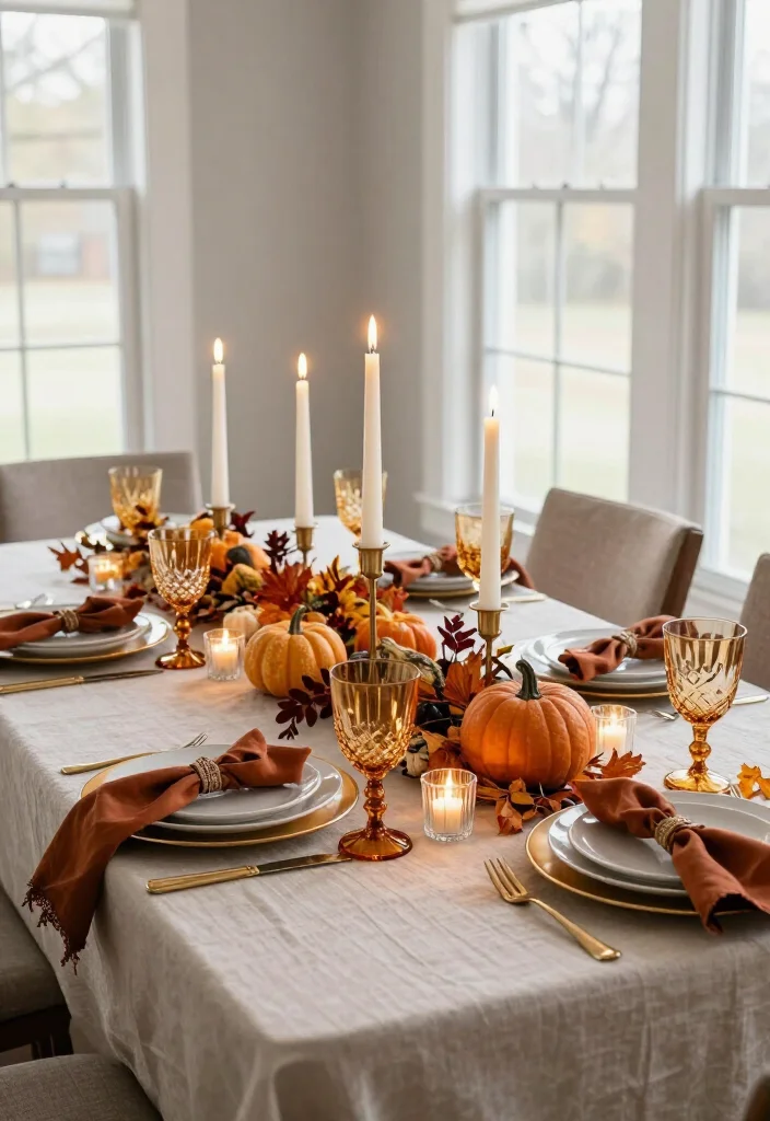 17 Thanksgiving Table Upgrades That'll Make Your Dinner Look Straight Out of a Magazine 17 17 Thanksgiving Table Upgrades That'll Make Your Dinner Look Straight Out of a Magazine - 6. Use Candlelight to Make Everything Glow 1