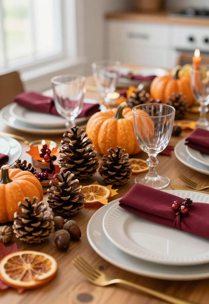 19 Dollar Tree Thanksgiving Table Setting Ideas That Look Shockingly Expensive (Guests Will Never Guess the Cost!) - 12. Make Gold-Dipped Pinecones and Acorns 1