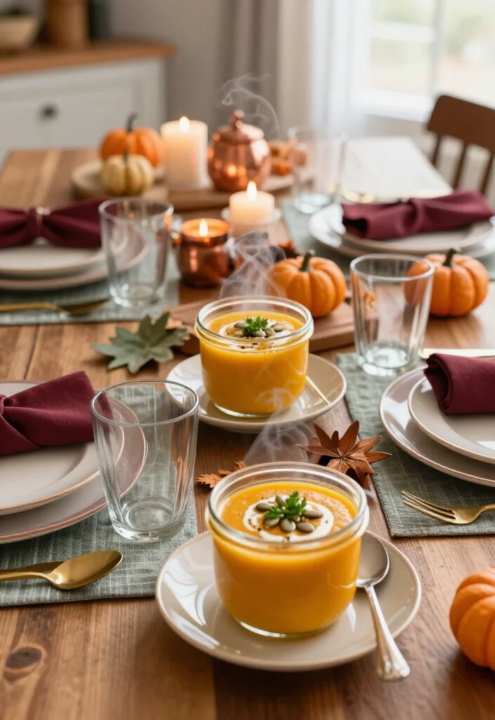 19 Dollar Tree Thanksgiving Table Setting Ideas That Look Shockingly Expensive (Guests Will Never Guess the Cost!) - 13. Serve Soup in Small Glass Jars 1