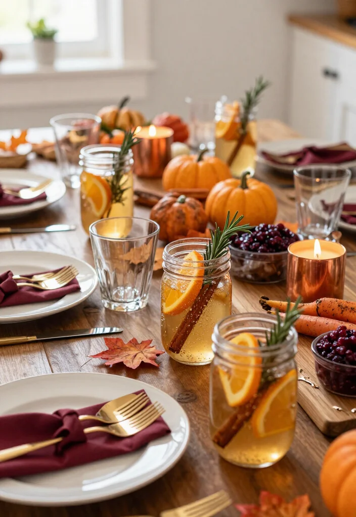 19 Dollar Tree Thanksgiving Table Setting Ideas That Look Shockingly Expensive (Guests Will Never Guess the Cost!) - 16. Mix Clear Glassware With Amber Jars 1
