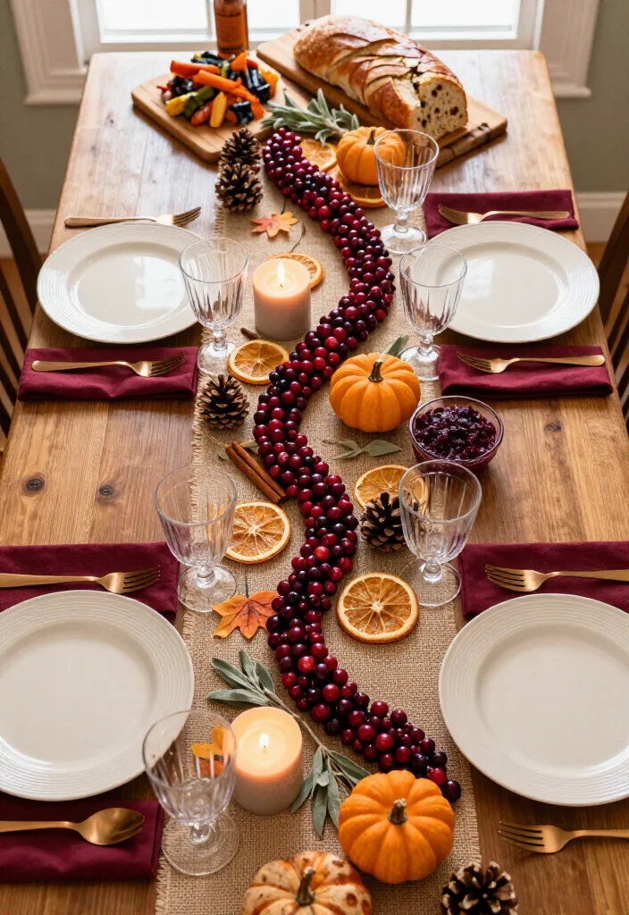 19 Dollar Tree Thanksgiving Table Setting Ideas That Look Shockingly Expensive (Guests Will Never Guess the Cost!) - 17. Make a Cranberry Garland for the Table 1