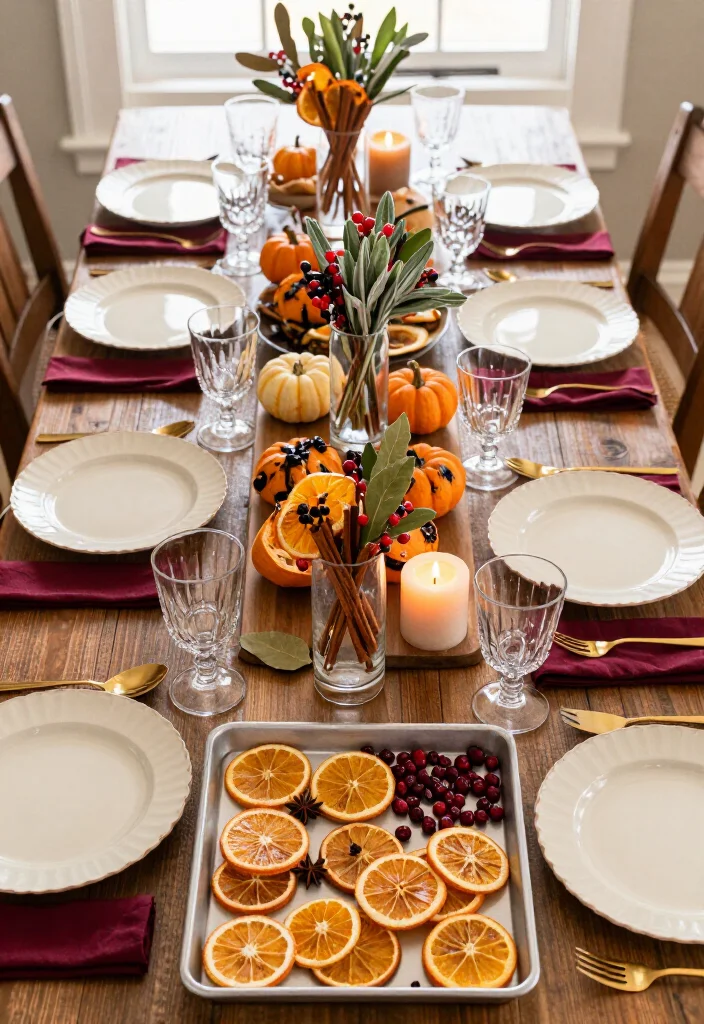 19 Dollar Tree Thanksgiving Table Setting Ideas That Look Shockingly Expensive (Guests Will Never Guess the Cost!) - 9. Fill Clear Vases With Dried Orange Slices 1