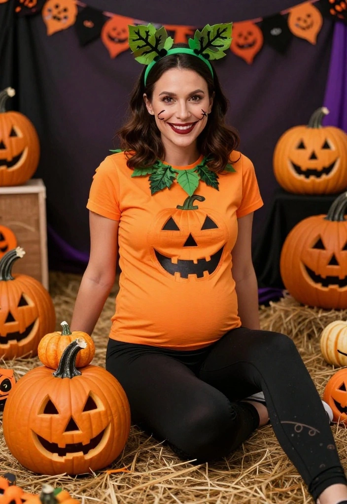 19 Genius Pregnant Halloween Costume Ideas That Will Make You the Star of the Night! - 1. Baby Bump as a Jack-o'-Lantern 1