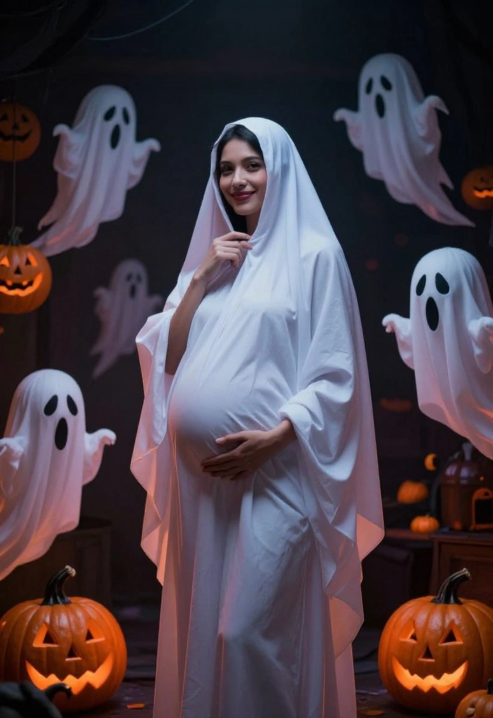 19 Genius Pregnant Halloween Costume Ideas That Will Make You the Star of the Night! - 18. Classic Ghost 1