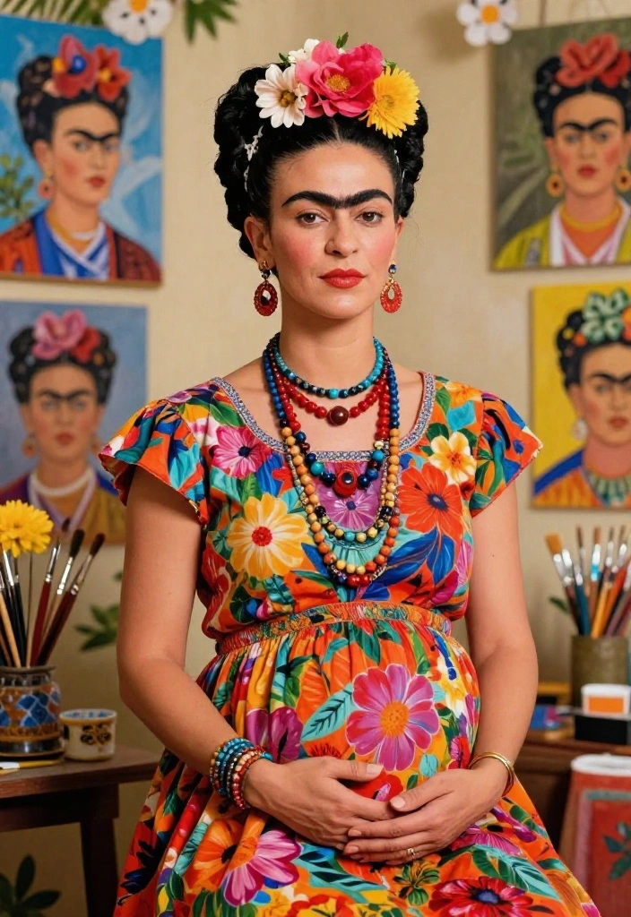 19 Genius Pregnant Halloween Costume Ideas That Will Make You the Star of the Night! - 19. Frida Kahlo Tribute 1
