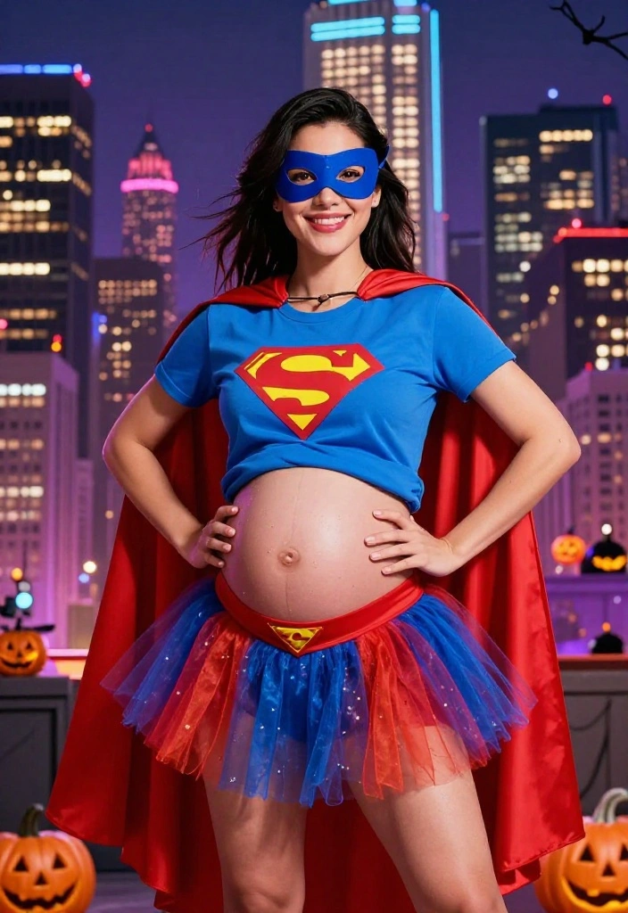 19 Genius Pregnant Halloween Costume Ideas That Will Make You the Star of the Night! - 4. Superhero Mom-to-Be 1