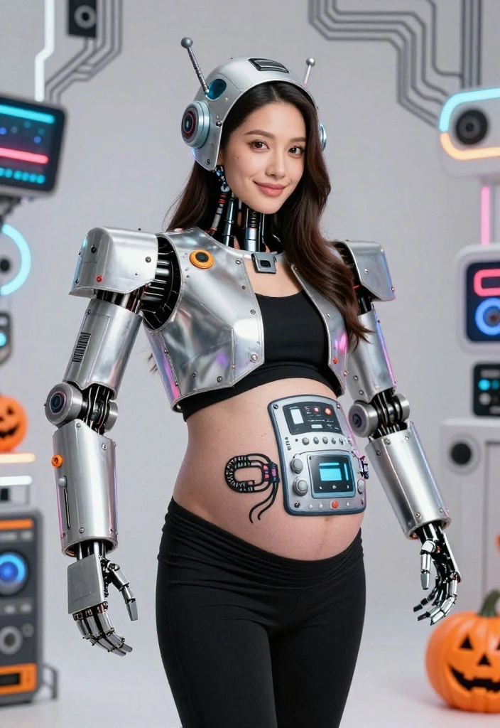 19 Genius Pregnant Halloween Costume Ideas That Will Make You the Star of the Night! - 9. Robot Mom 1